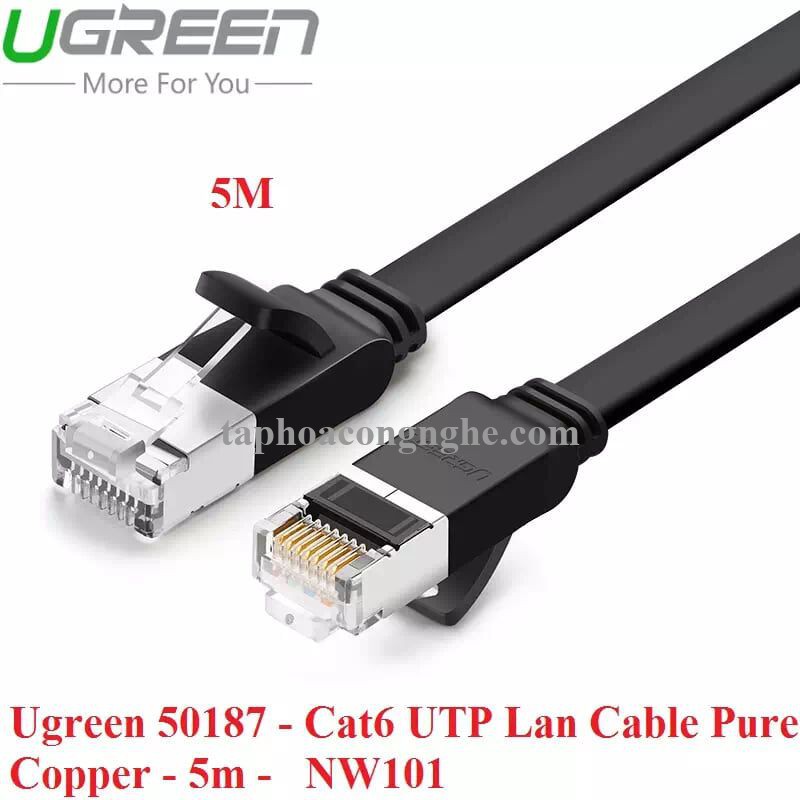 Ugreen 50187 5M màu Đen Cáp mạng LAN cat6 UTP dây dẹp NW101 30050187